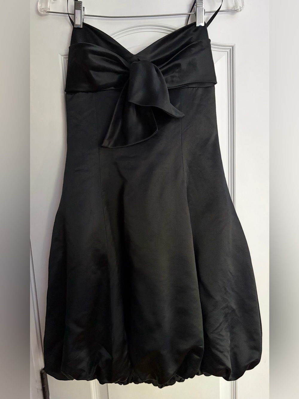 Trina Turk Vivian Dress 6 Black Wool/Silk Strapless Bow Bubble Hem Coquette EUC